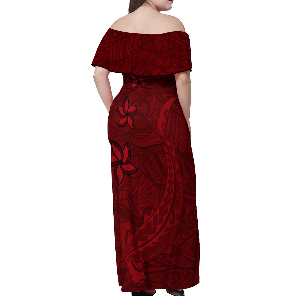 Oxblood Polynesia Off Shoulder Maxi Dress Hawaiian Tribal Hammerhead Shark Tattoo LT14 - Polynesian Pride