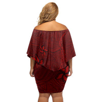 Oxblood Polynesia Off Shoulder Short Dress Hawaiian Tribal Hammerhead Shark Tattoo LT14 - Polynesian Pride