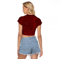 Oxblood Polynesia Raglan Cropped T Shirt Hawaiian Tribal Hammerhead Shark Tattoo LT14 - Polynesian Pride