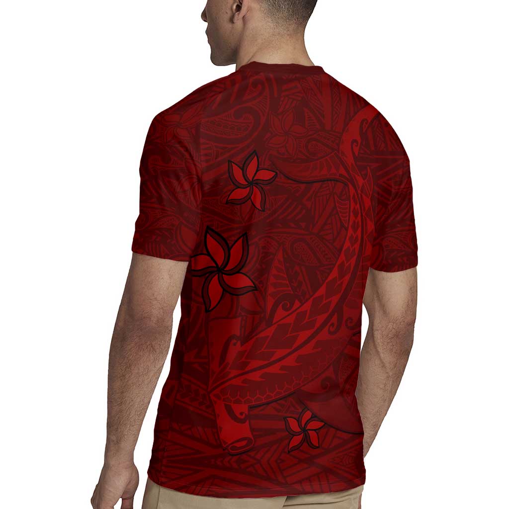 Oxblood Polynesia Rugby Jersey Hawaiian Tribal Hammerhead Shark Tattoo