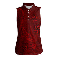 Oxblood Polynesia Women Sleeveless Polo Shirt Hawaiian Tribal Hammerhead Shark Tattoo LT14 Female Oxblood - Polynesian Pride