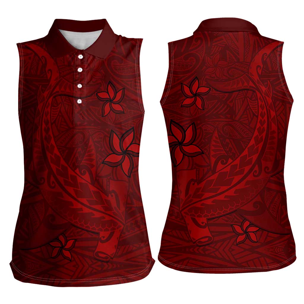 Oxblood Polynesia Women Sleeveless Polo Shirt Hawaiian Tribal Hammerhead Shark Tattoo LT14 - Polynesian Pride