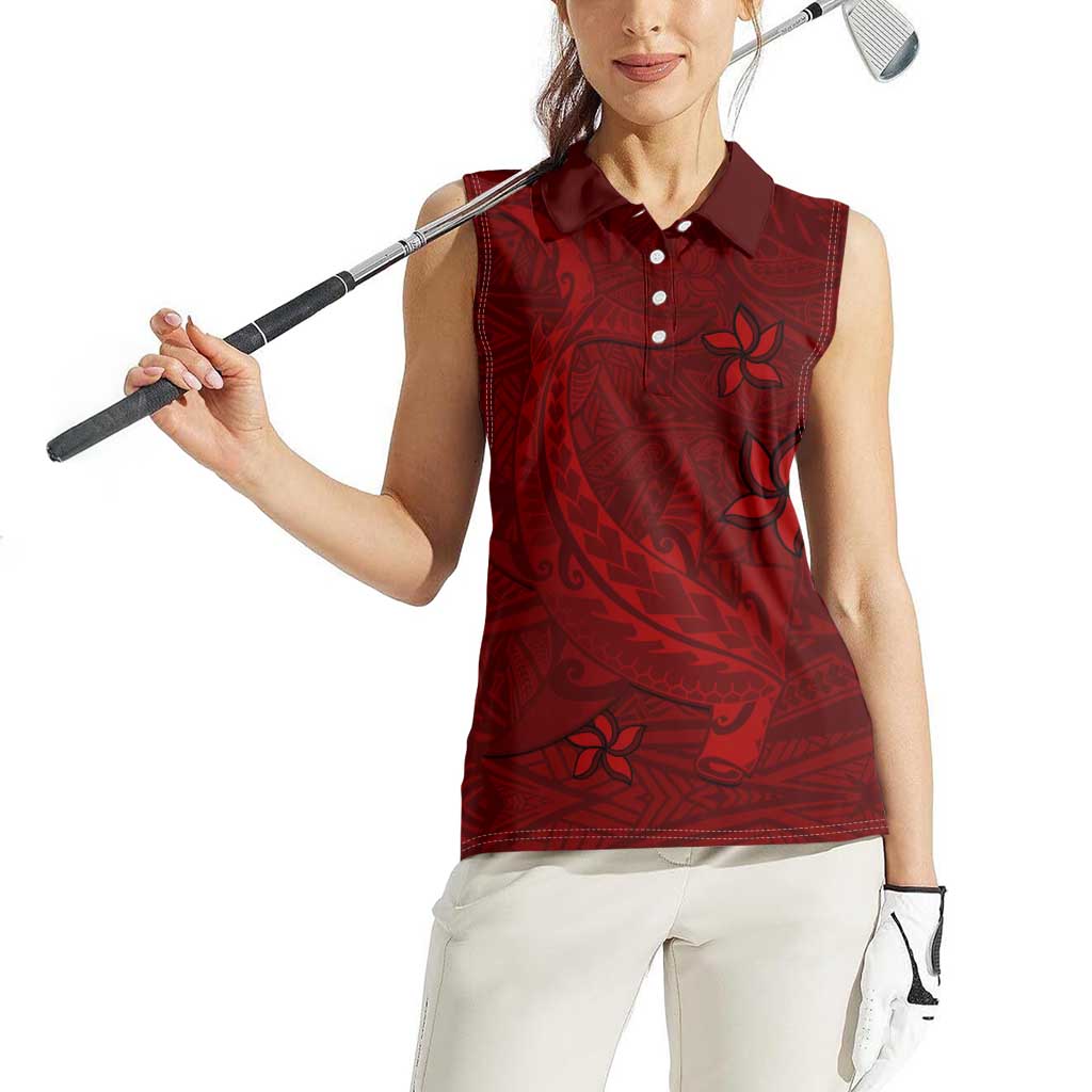 Oxblood Polynesia Women Sleeveless Polo Shirt Hawaiian Tribal Hammerhead Shark Tattoo LT14 - Polynesian Pride