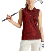 Oxblood Polynesia Women Sleeveless Polo Shirt Hawaiian Tribal Hammerhead Shark Tattoo LT14 - Polynesian Pride