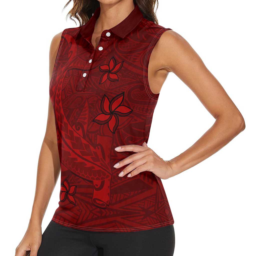 Oxblood Polynesia Women Sleeveless Polo Shirt Hawaiian Tribal Hammerhead Shark Tattoo LT14 - Polynesian Pride
