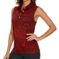 Oxblood Polynesia Women Sleeveless Polo Shirt Hawaiian Tribal Hammerhead Shark Tattoo LT14 - Polynesian Pride