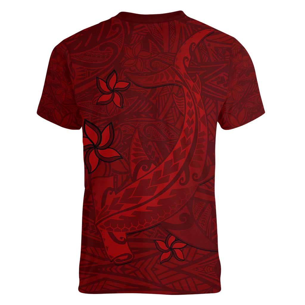 Oxblood Polynesia Women V-Neck T-Shirt Hawaiian Tribal Hammerhead Shark Tattoo LT14 - Polynesian Pride