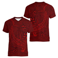 Oxblood Polynesia Women V-Neck T-Shirt Hawaiian Tribal Hammerhead Shark Tattoo LT14 - Polynesian Pride