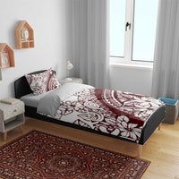 Polynesian Tropical Flowers Oxblood Color Bedding Set