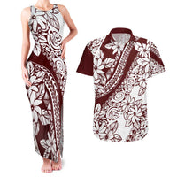 Polynesian Tropical Flowers Oxblood Color Couples Matching Tank Maxi Dress and Hawaiian Shirt LT14 Oxblood - Polynesian Pride