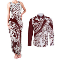 Polynesian Tropical Flowers Oxblood Color Couples Matching Tank Maxi Dress and Long Sleeve Button Shirt LT14 Oxblood - Polynesian Pride