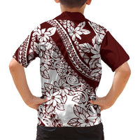 Polynesian Tropical Flowers Oxblood Color Family Matching Long Sleeve Bodycon Dress and Hawaiian Shirt LT14 - Polynesian Pride