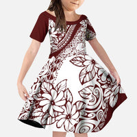 Polynesian Tropical Flowers Oxblood Color Family Matching Long Sleeve Bodycon Dress and Hawaiian Shirt LT14 Daughter's Dress Oxblood - Polynesian Pride