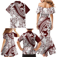 Polynesian Tropical Flowers Oxblood Color Family Matching Mermaid Dress and Hawaiian Shirt LT14 - Polynesian Pride