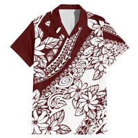Polynesian Tropical Flowers Oxblood Color Family Matching Mermaid Dress and Hawaiian Shirt LT14 Dad's Shirt - Short Sleeve Oxblood - Polynesian Pride