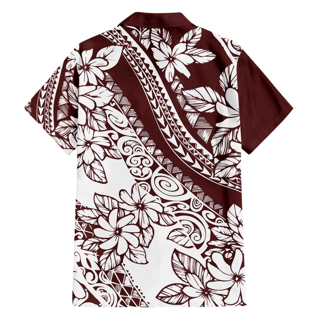 Polynesian Tropical Flowers Oxblood Color Family Matching Off Shoulder Maxi Dress and Hawaiian Shirt LT14 - Polynesian Pride