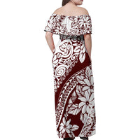 Polynesian Tropical Flowers Oxblood Color Family Matching Off Shoulder Maxi Dress and Hawaiian Shirt LT14 - Polynesian Pride