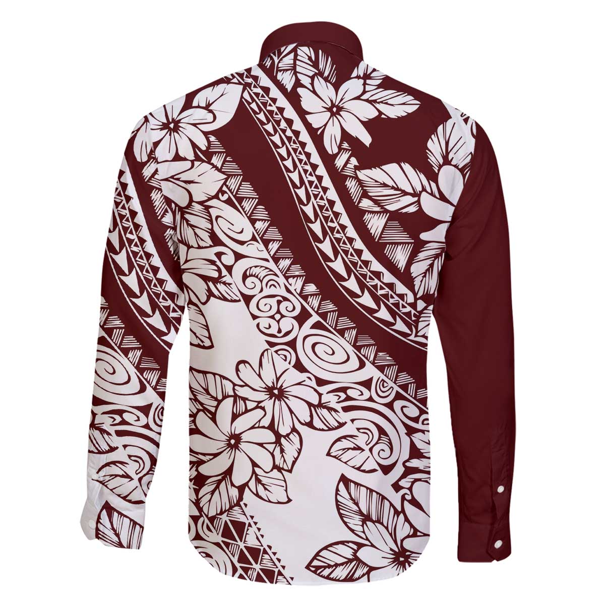 Polynesian Tropical Flowers Oxblood Color Family Matching Off Shoulder Short Dress and Hawaiian Shirt LT14 - Polynesian Pride