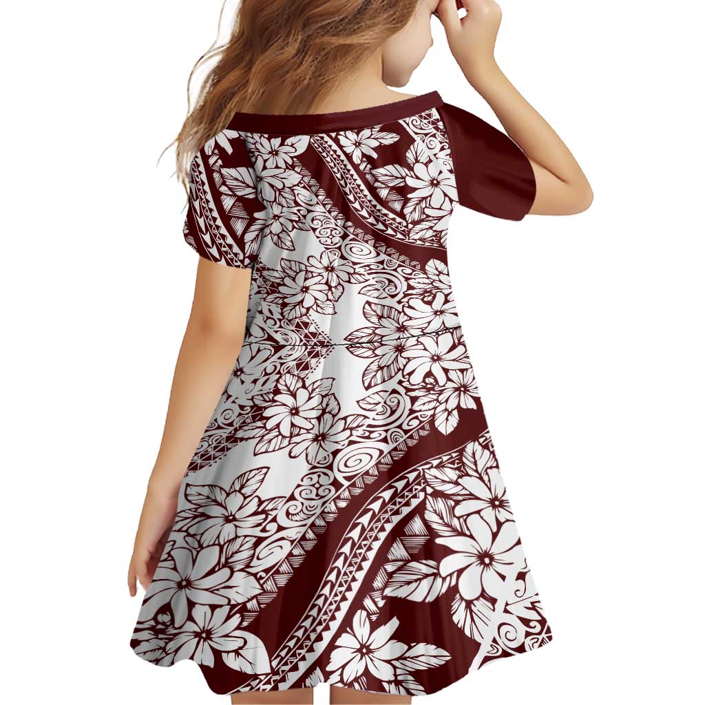 Polynesian Tropical Flowers Oxblood Color Family Matching Short Sleeve Bodycon Dress and Hawaiian Shirt LT14 - Polynesian Pride
