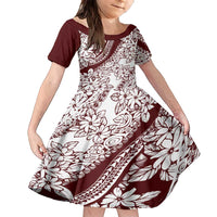 Polynesian Tropical Flowers Oxblood Color Family Matching Summer Maxi Dress and Hawaiian Shirt LT14 Daughter's Dress Oxblood - Polynesian Pride