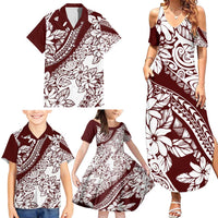 Polynesian Tropical Flowers Oxblood Color Family Matching Summer Maxi Dress and Hawaiian Shirt LT14 - Polynesian Pride