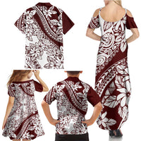 Polynesian Tropical Flowers Oxblood Color Family Matching Summer Maxi Dress and Hawaiian Shirt LT14 - Polynesian Pride
