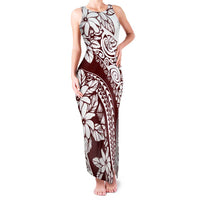 Polynesian Tropical Flowers Oxblood Color Family Matching Tank Maxi Dress and Hawaiian Shirt LT14 Mom's Dress Oxblood - Polynesian Pride