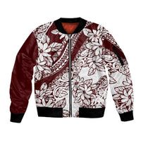 Polynesian Tropical Flowers Oxblood Color Sleeve Zip Bomber Jacket LT14 Unisex Oxblood - Polynesian Pride