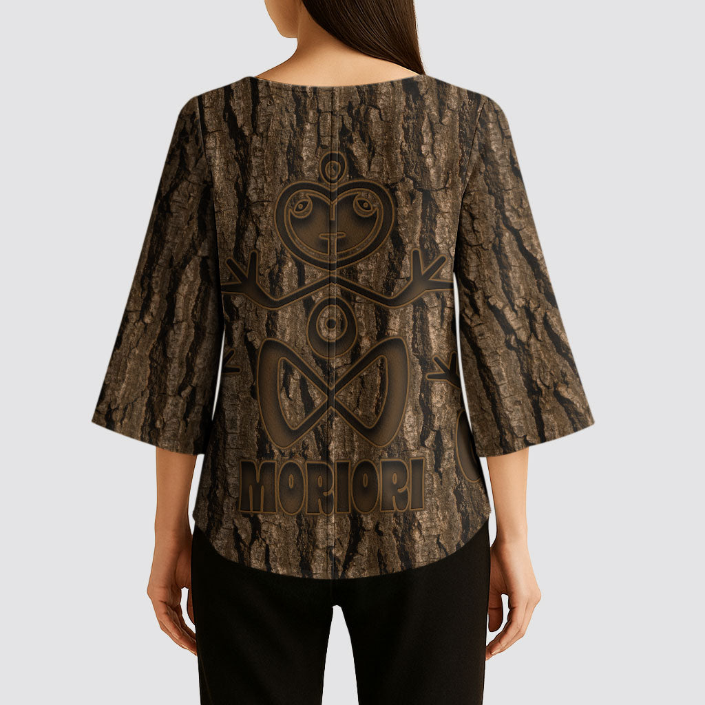 Kioranga Moriori New Zealand Kimono Sleeve Blouse Kopi Rakau Carving Art LT14 - Polynesian Pride