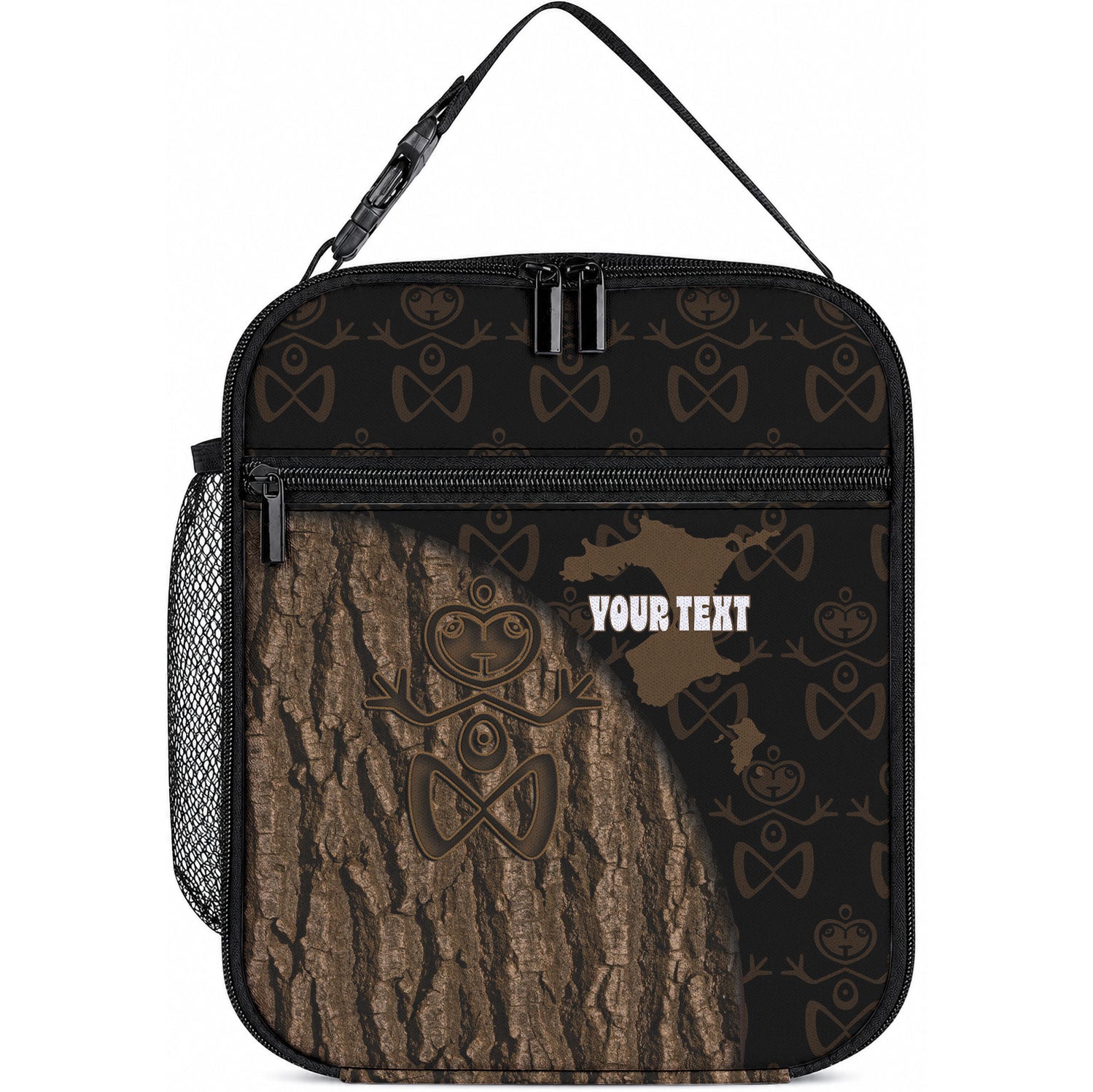 Moriori Kekoru New Zealand Personalised Lunch Bag Kopi Rakau Carving Chatham Islands Map LT14 10.2 × 8.3 × 4.3 inch Black - Polynesian Pride