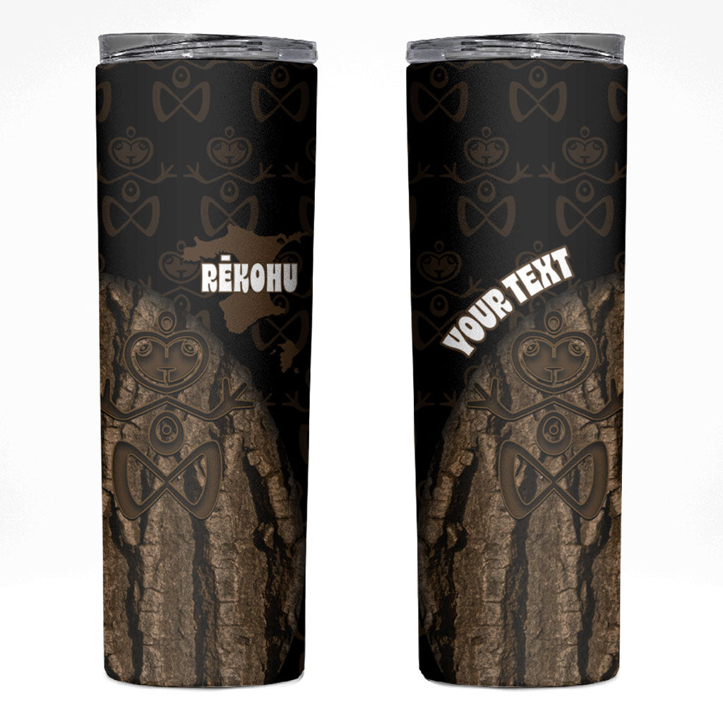 Moriori Kekoru New Zealand Personalised Skinny Tumbler Kopi Rakau Carving Chatham Islands Map LT14 Black - Polynesian Pride
