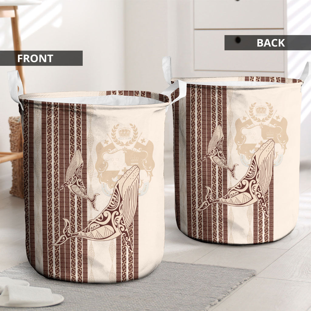 Swimming With Humpback Whales Season Tonga Laundry Basket Tongan Tofuaa Ngatu Pattern Brown LT14 - Polynesian Pride