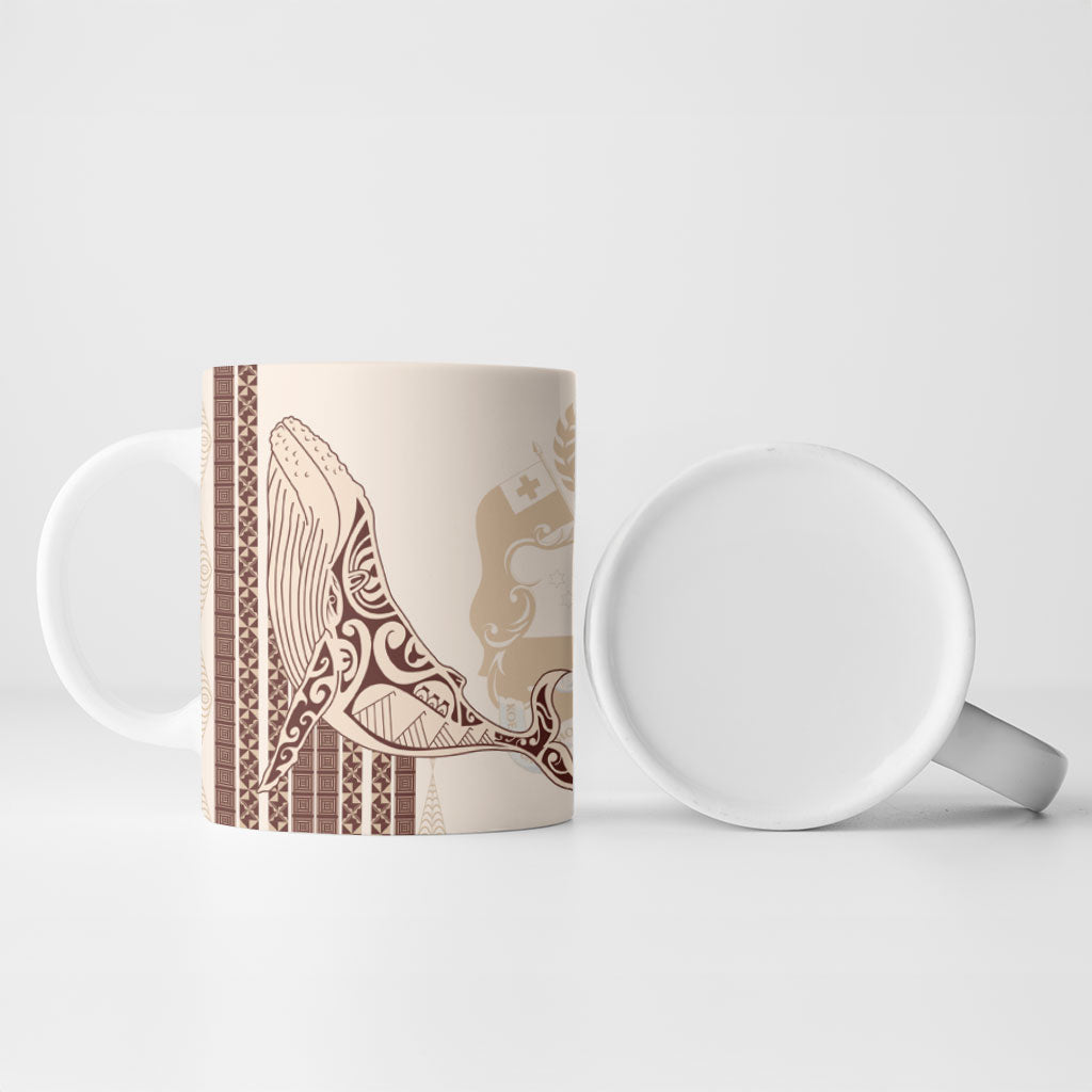 Swimming With Humpback Whales Season Tonga Ceramic Mug Tongan Tofuaa Ngatu Pattern Brown LT14 - Polynesian Pride