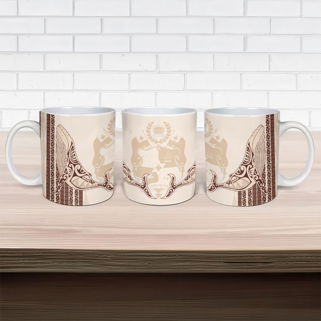 Swimming With Humpback Whales Season Tonga Ceramic Mug Tongan Tofuaa Ngatu Pattern Brown LT14 - Polynesian Pride