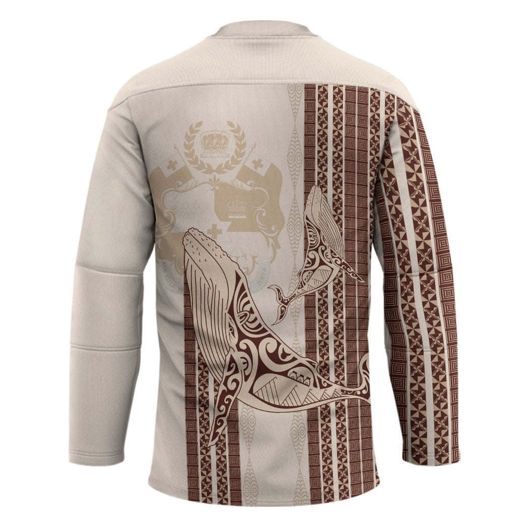 Swimming With Humpback Whales Season Tonga Hockey Jersey Tongan Tofuaa Ngatu Pattern Brown LT14 - Polynesian Pride
