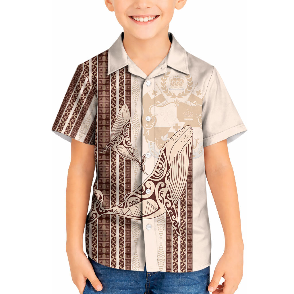 Swimming With Humpback Whales Season Tonga Kid Hawaiian Shirt Tongan Tofuaa Ngatu Pattern Brown LT14 Kid Brown - Polynesian Pride