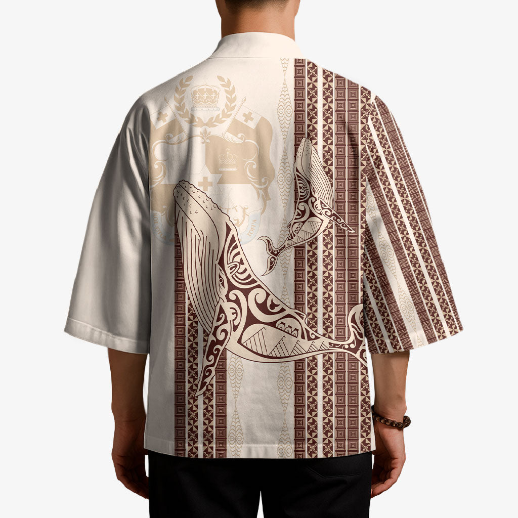 Swimming With Humpback Whales Season Tonga Kimono Tongan Tofuaa Ngatu Pattern Brown LT14 - Polynesian Pride