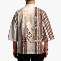 Swimming With Humpback Whales Season Tonga Kimono Tongan Tofuaa Ngatu Pattern Brown LT14 - Polynesian Pride