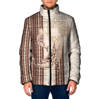 Swimming With Humpback Whales Season Tonga Padded Jacket Tongan Tofuaa Ngatu Pattern Brown LT14 Men Brown - Polynesian Pride
