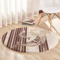 Swimming With Humpback Whales Season Tonga Round Carpet Tongan Tofuaa Ngatu Pattern Brown LT14 - Polynesian Pride