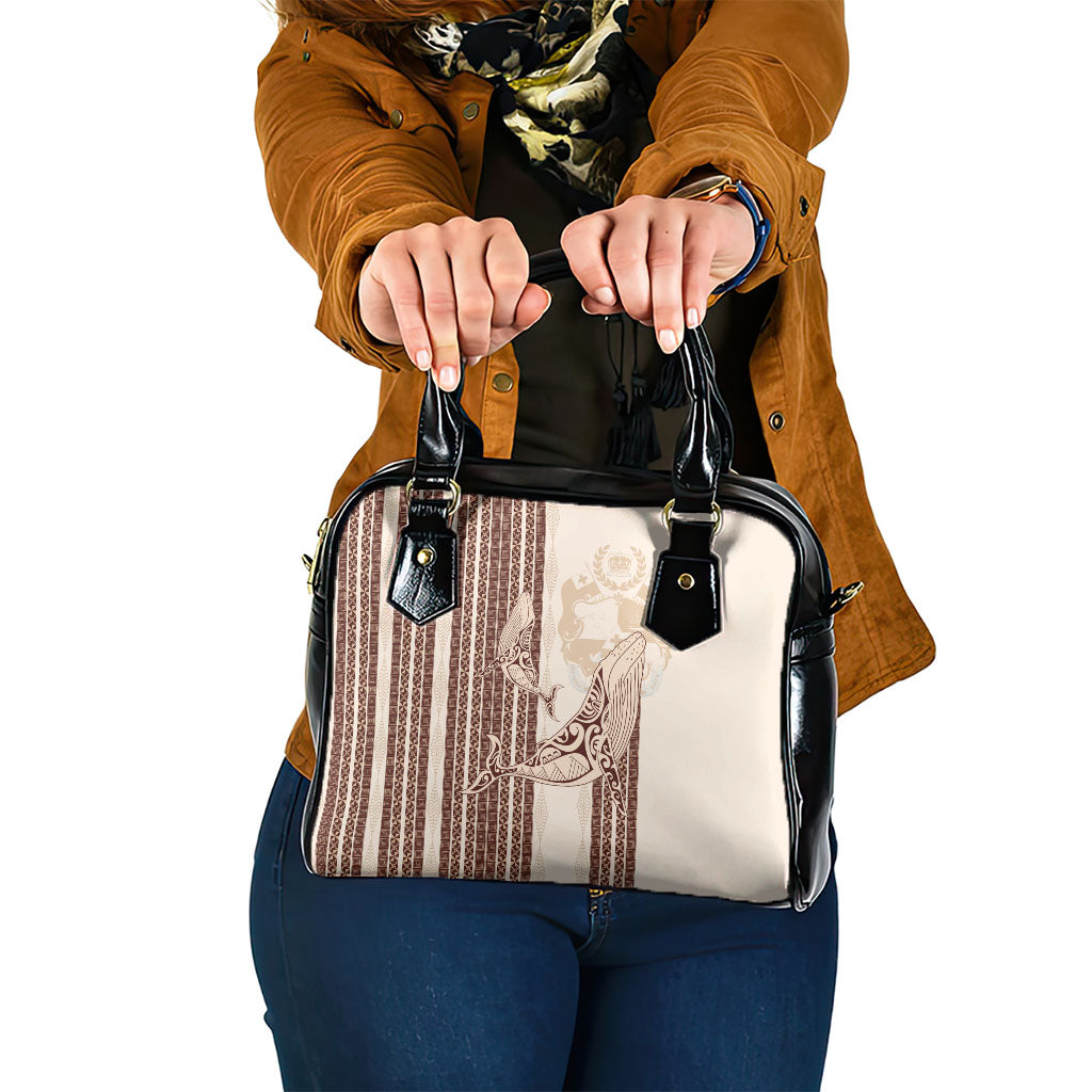 Swimming With Humpback Whales Season Tonga Shoulder Handbag Tongan Tofuaa Ngatu Pattern Brown LT14 One Size Brown - Polynesian Pride