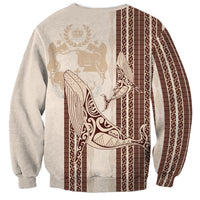 Swimming With Humpback Whales Season Tonga Sweatshirt Tongan Tofuaa Ngatu Pattern Brown LT14 - Polynesian Pride