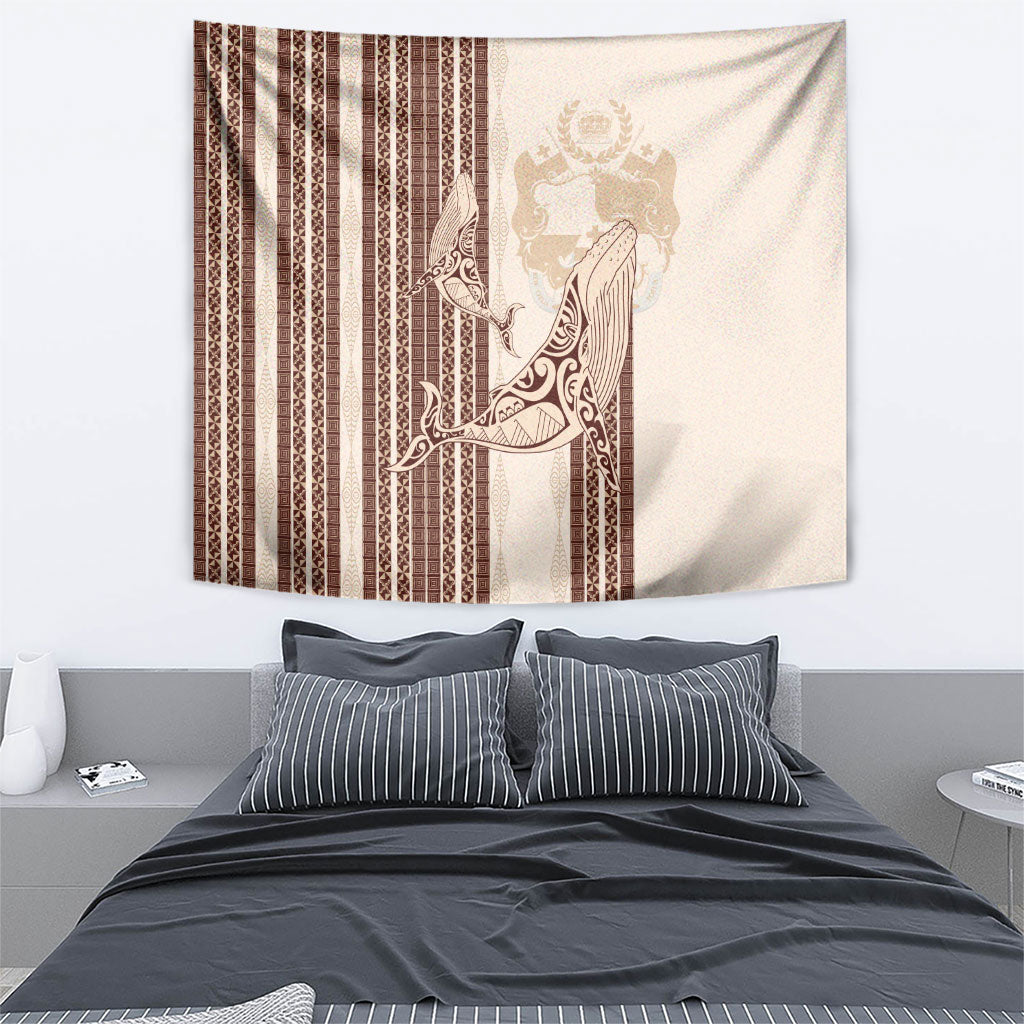 Swimming With Humpback Whales Season Tonga Tapestry Tongan Tofuaa Ngatu Pattern Brown LT14 - Polynesian Pride