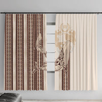 Swimming With Humpback Whales Season Tonga Window Curtain Tongan Tofuaa Ngatu Pattern Brown LT14 With Hooks Brown - Polynesian Pride