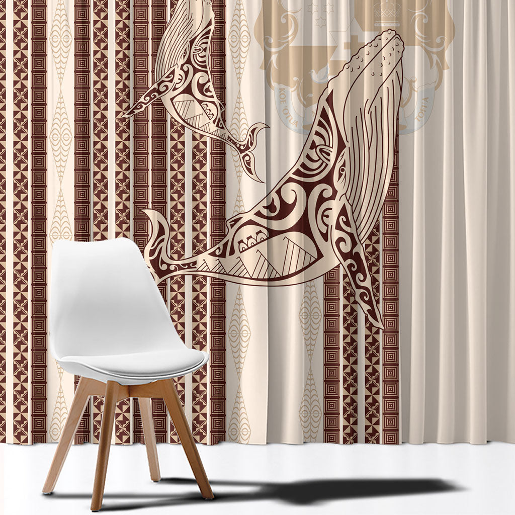 Swimming With Humpback Whales Season Tonga Window Curtain Tongan Tofuaa Ngatu Pattern Brown LT14 - Polynesian Pride