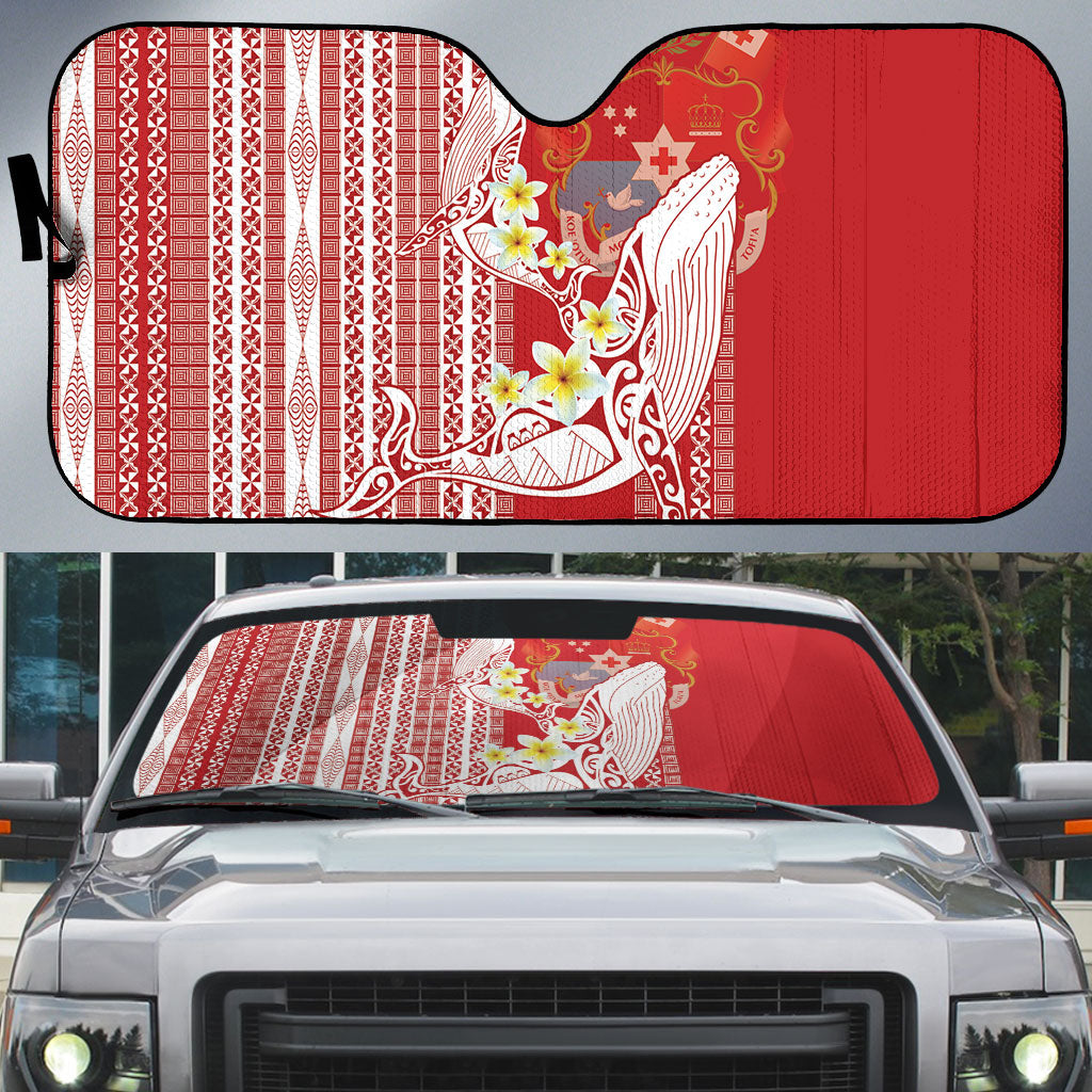 Swimming With Humpback Whales Season Tonga Auto Sun Shade Tongan Tofuaa Ngatu Pattern Red LT14 Red - Polynesian Pride