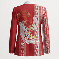 Swimming With Humpback Whales Season Tonga Blazer Tongan Tofuaa Ngatu Pattern Red LT14 - Polynesian Pride