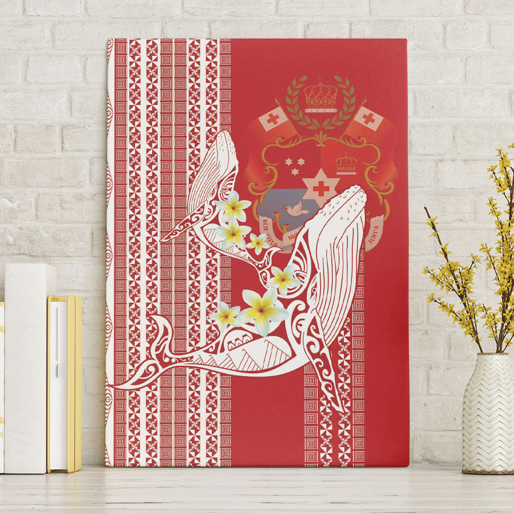 Swimming With Humpback Whales Season Tonga Canvas Wall Art Tongan Tofuaa Ngatu Pattern Red LT14 Without Frame Red - Polynesian Pride