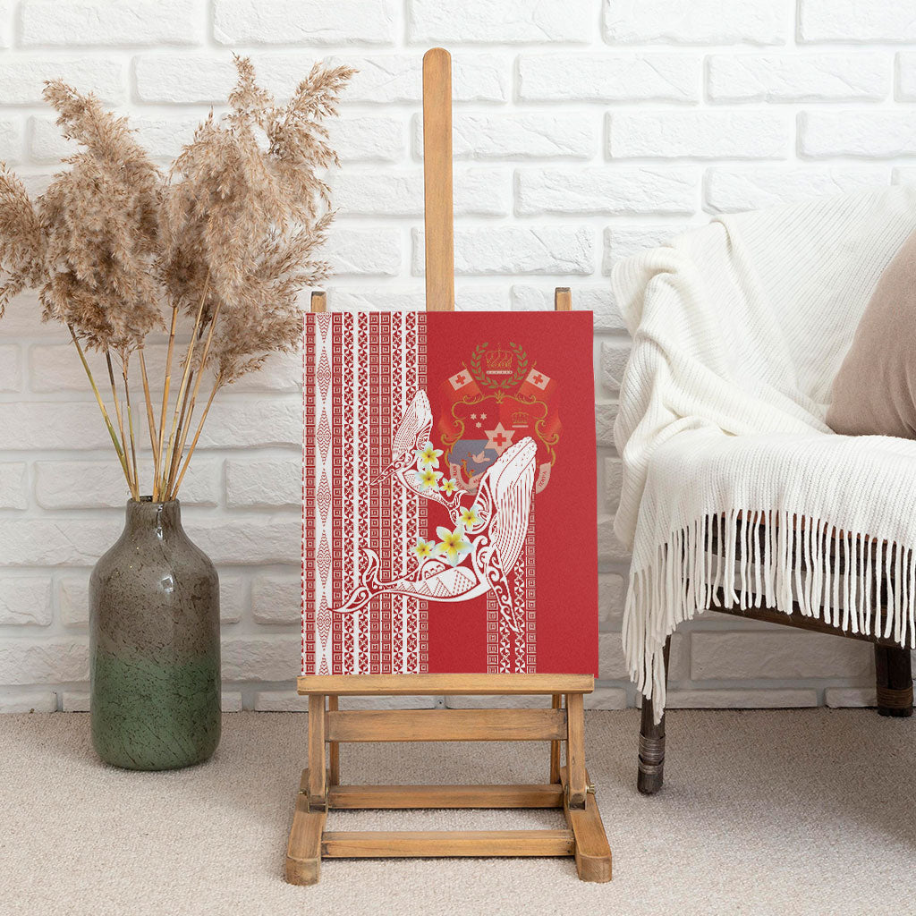 Swimming With Humpback Whales Season Tonga Canvas Wall Art Tongan Tofuaa Ngatu Pattern Red LT14 - Polynesian Pride