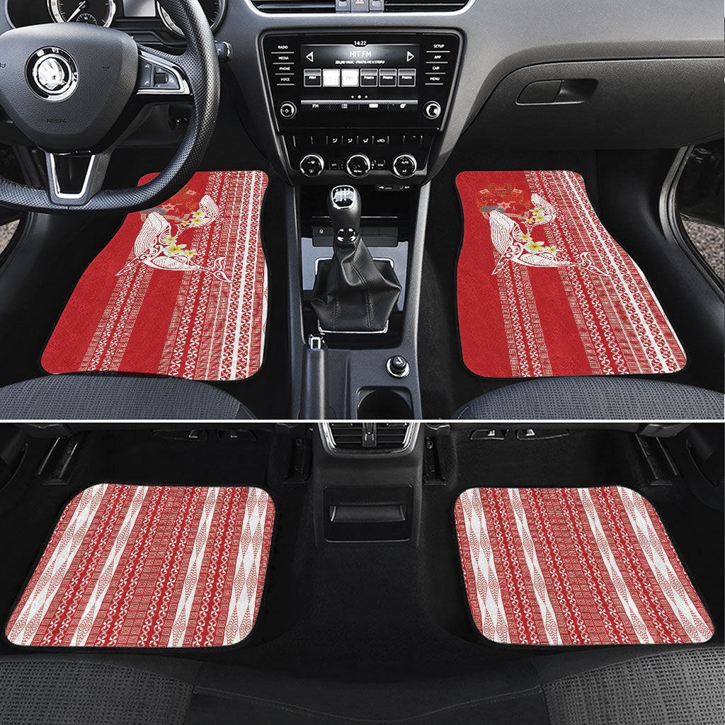 Swimming With Humpback Whales Season Tonga Car Mats Tongan Tofuaa Ngatu Pattern Red LT14 Set 4pcs Red - Polynesian Pride